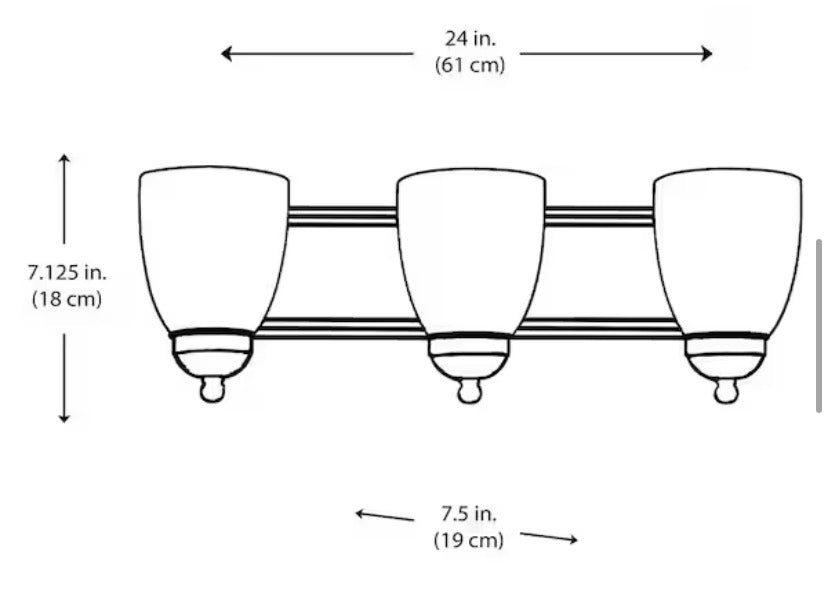 Reed 24 in. 3-Light Black Bathroom Vanity Light Fixture with Frosted Glass Shades
