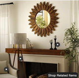Dark Brown 20 in. W x 20 in. H Sunburst Wood Framed Vanity Mirror Wall Mirror