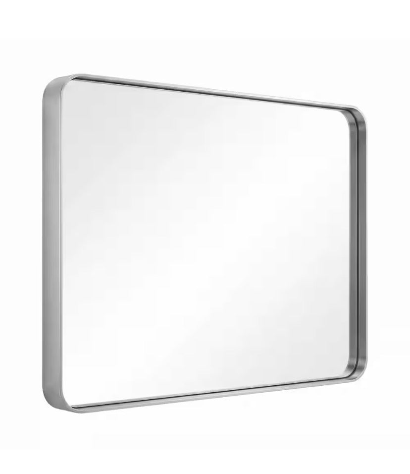 Modern Silver 36 in. W x 40 in. H Rounded Rectangle Aluminum Alloy Framed Vanity Wall Mirror