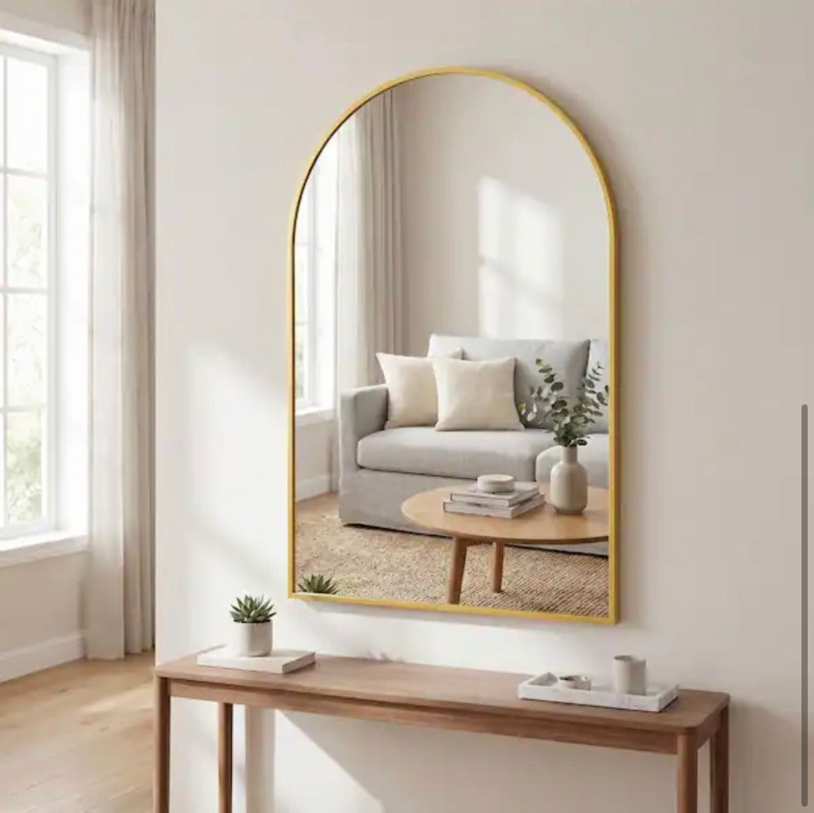 Gold 26 in. W x 41 in. H Arched Elegant Modern Aluminum Alloy Framed Decorative Vanity Wall Mirror