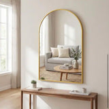 Gold 26 in. W x 41 in. H Arched Elegant Modern Aluminum Alloy Framed Decorative Vanity Wall Mirror