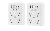 6-Outlet Wall Mounted Surge Protector with 2-USB-A and 2-USB-C, White (2-Pack)