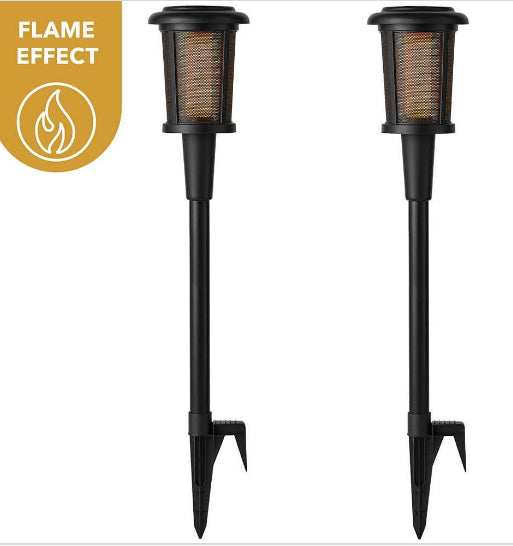 Ambrose Solar 6 Lumens Matte Black Integrated LED Flicker Flame Torch Path Light with Adjustable Height (2-Pack)