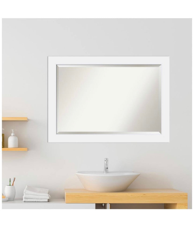 Corvino White 41 in. x 29 in. Beveled Rectangle Wood Framed Bathroom Wall Mirror in White