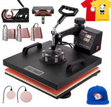 15 in. L x 15 in. W Heat Press Machine 8 in 1 Dual LED Display 360Ã‚Â° Rotation Swing Away T-Shirt Press Machine, Black