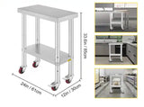 Stainless Steel Kitchen Prep Table with Wheels 24 in. x 12 in. x 32 in. Prep Table with 4 Casters Heavy-Duty Work Table