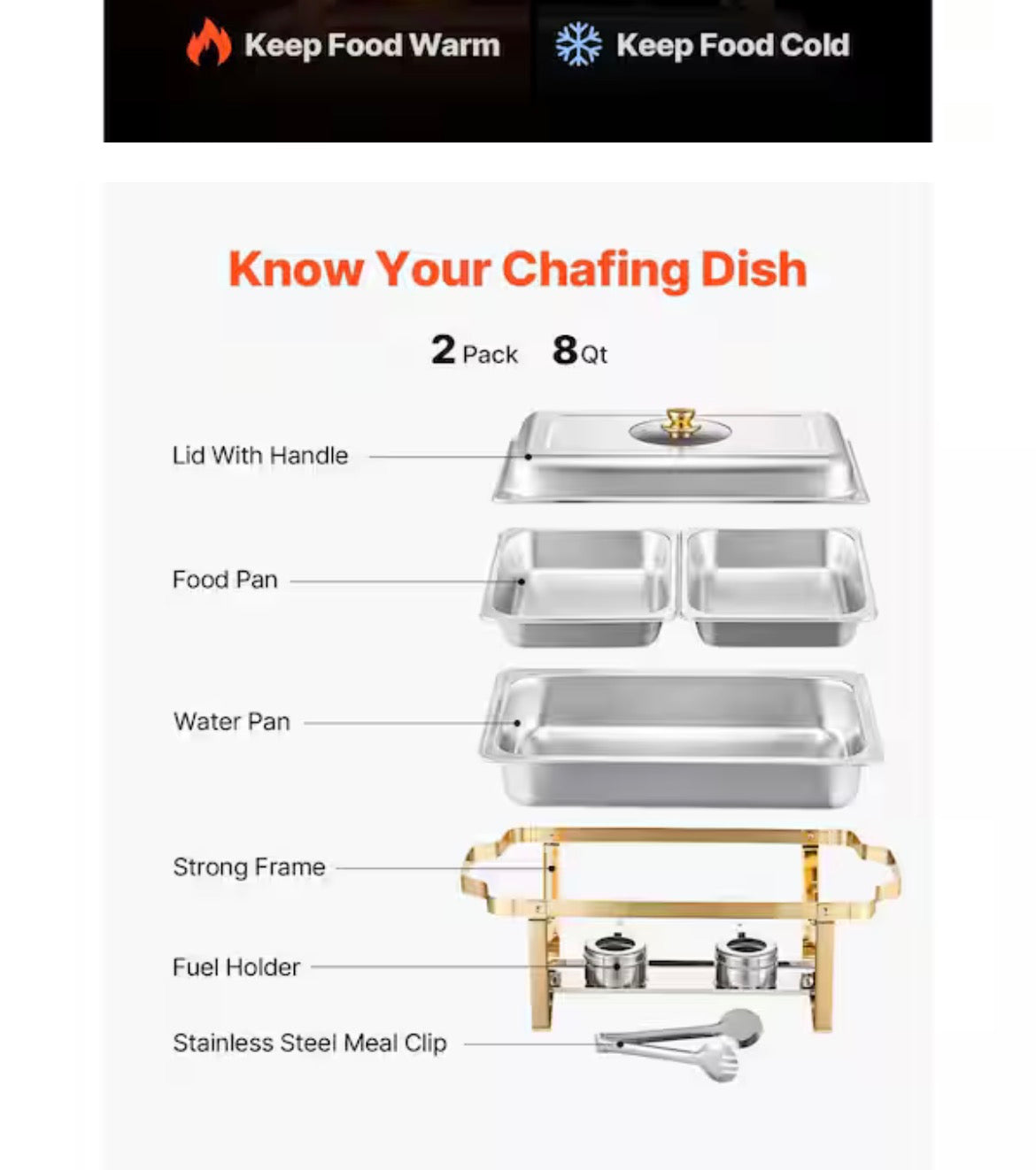 Chafing Dish Buffet Set, 8 qt. Silver, Stainless Steel Chafing Dishes and Accessories, Round Catering Warmer (2-Pack)