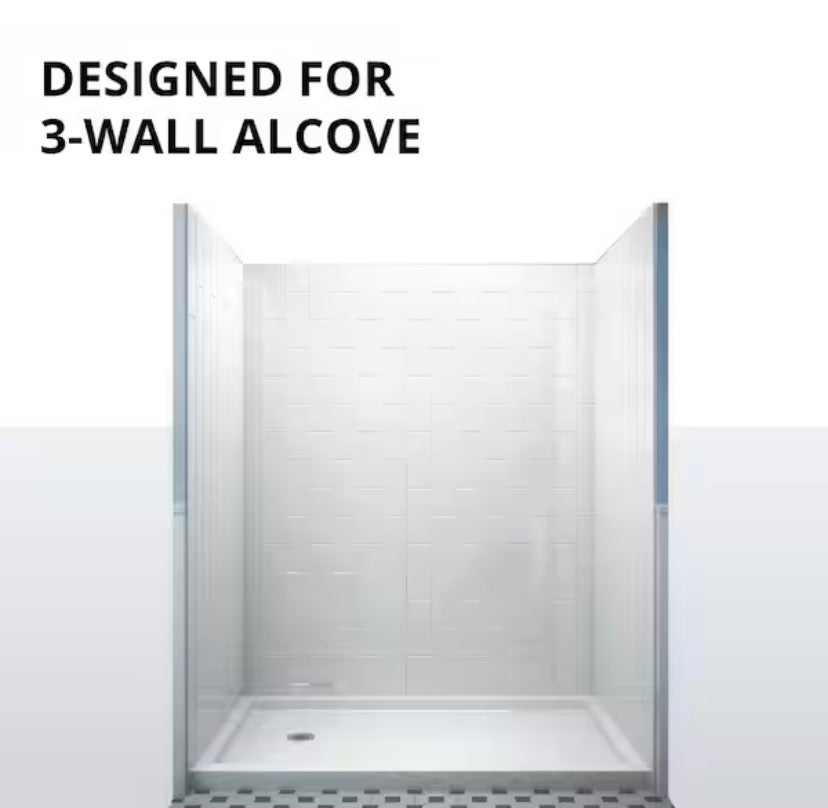 ShowerCast 60 in. x 30 in. Single Threshold Shower Pan in White with Modern Square Chrome Shower Drain Cover Left Drain