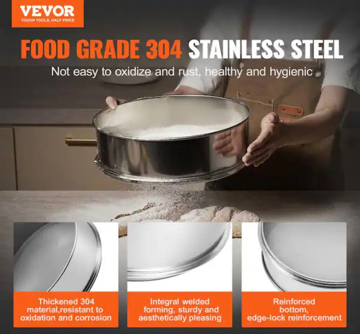 Flour Sieve Fine Mesh, 150-Mesh Flour Sifter 304-Stainless Steel Mesh Sifter Food-Grade 12.6 in. Fine Mesh Strainers