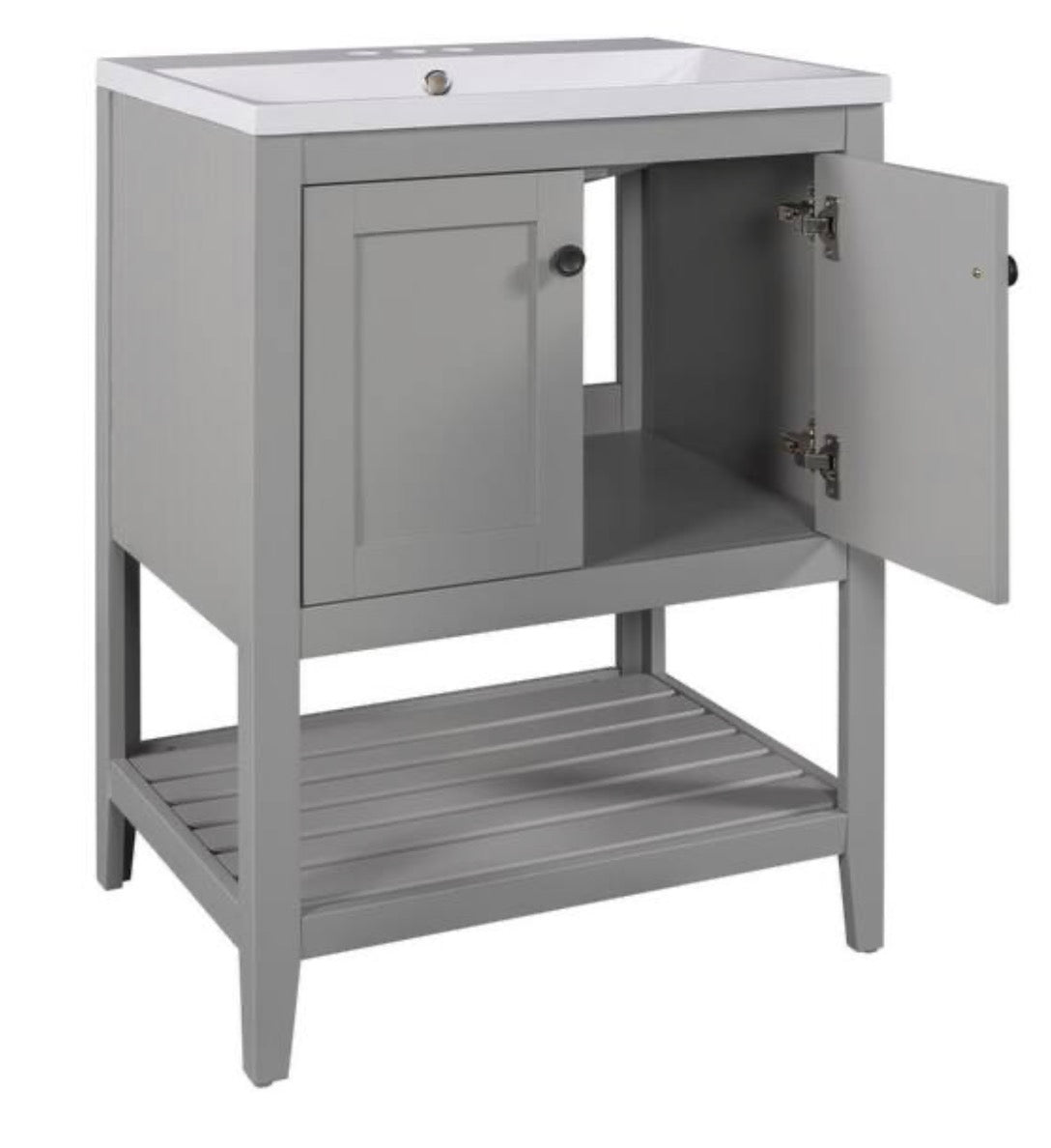 23.70 in. W x 17.80 in. D x 33.60 in. H Gray Modern Bathroom Vanity Ceramic Sink Top with Solid Wood Frame Shelf