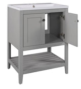 23.70 in. W x 17.80 in. D x 33.60 in. H Gray Modern Bathroom Vanity Ceramic Sink Top with Solid Wood Frame Shelf