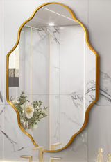 20 in. W x 36 in. H Scalloped Gold Aluminum Alloy Framed Wall Mirror Irregular Decorative Wall Mirror