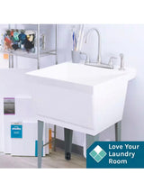 Complete 22.875 in. x 23.5 in. White Utility Sink Set with Metal Hybrid Stainless Steel High Rise Faucet & Side Sprayer