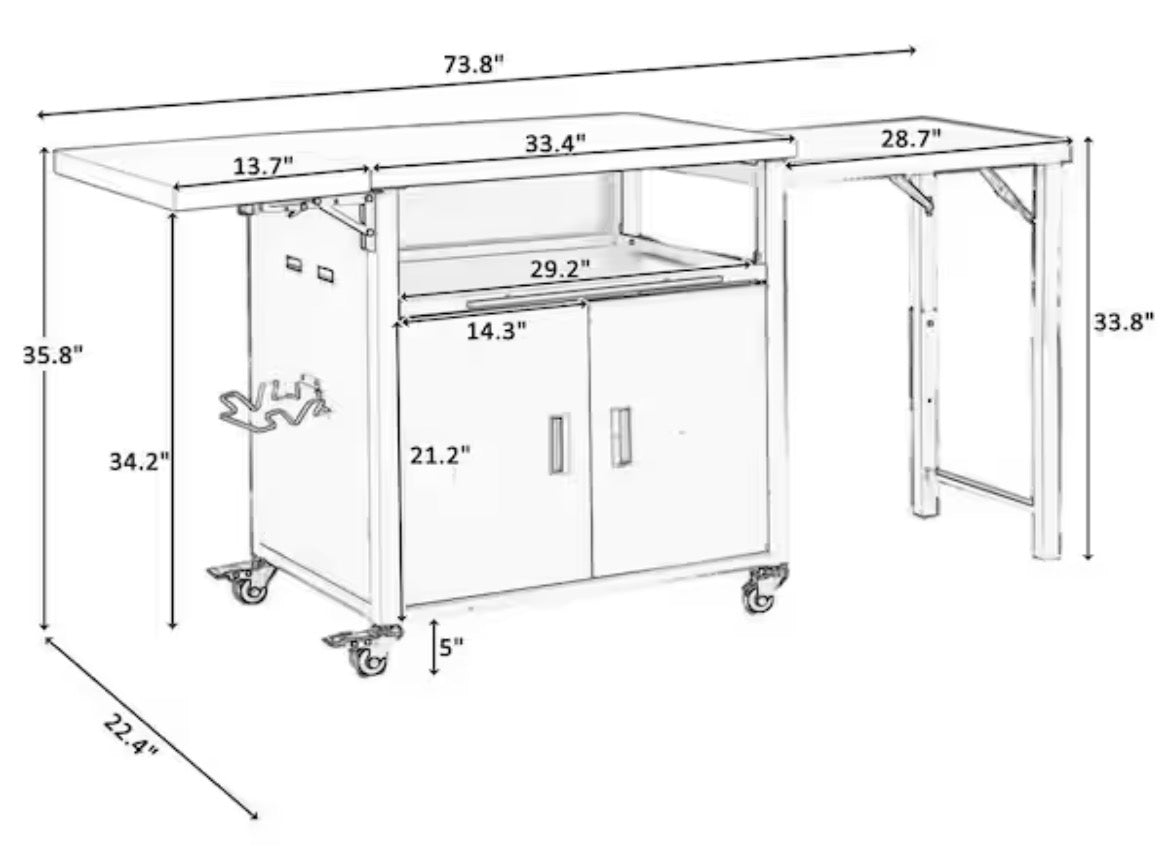 Gray Stainless Steel Top Kitchen Cart with Trash Rack, Foldable Top and Storage Space