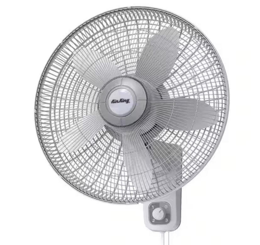 18 in. 3 Speed Oscillating Wall Mount Fan with Adjustable Head, Commerical Grade Speed, and Easy Assembly in Gray