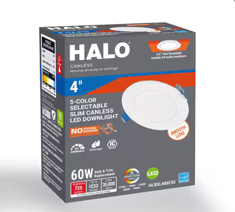 HLBSL 4 in. Can Less Integrated LED, 600 Lumens, 5CCT, White