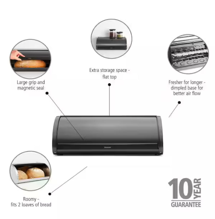 1-Piece Roll Top Steel Bread Box, Confident Gray