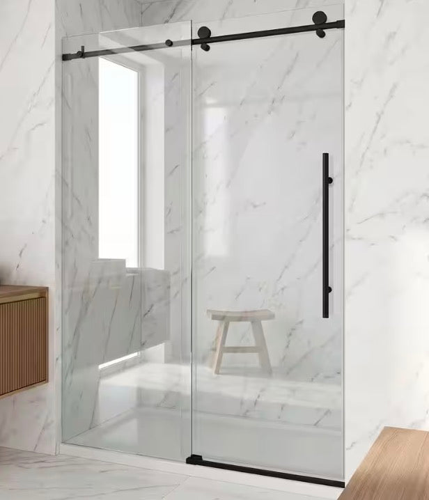Elan E-Class 56 to 60 in. W x 76 in. H Frameless Sliding Shower Door in Matte Black with 3/8 in. (10 mm) Clear Glass