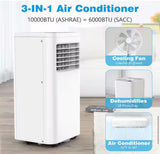 10,000 BTU (6,000 BTU DOE) 115-Volt Quiet 56dB Portable Air Conditioner w/Dehumidifier, Remote up to 450 sq. ft. White