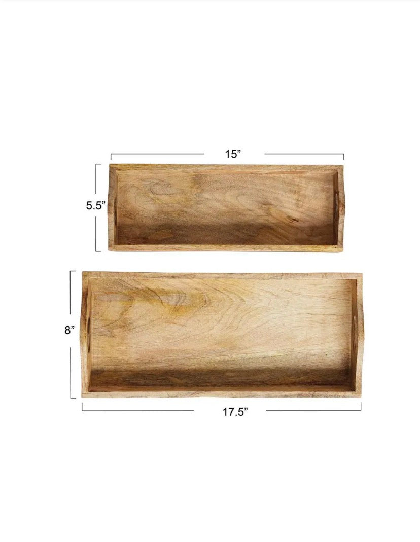 17.5 in. W x 0.5 in. H x 8 in. D Rectangle Natural Brown Mango Wood Serving Trays (Set of 2)