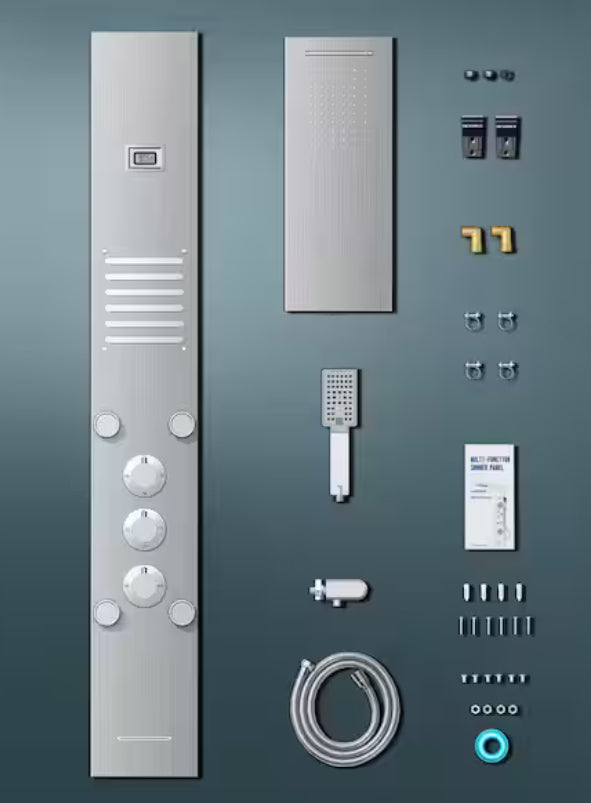 LED Rainfall Waterfall Shower Head Rain Massage System with Body Jets, Bathroom Shower Panel Tower System Brushed Nickel