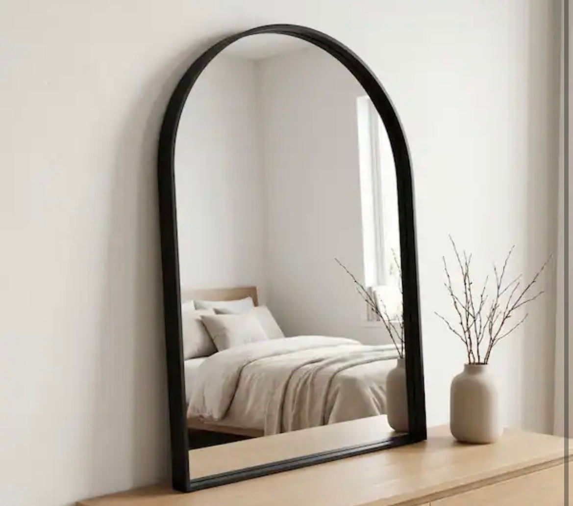 Modern Black 36 in. W x 48 in. H Arched Aluminum Alloy Deep Framed Vanity Wall Mirror
