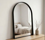 Modern Black 36 in. W x 48 in. H Arched Aluminum Alloy Deep Framed Vanity Wall Mirror