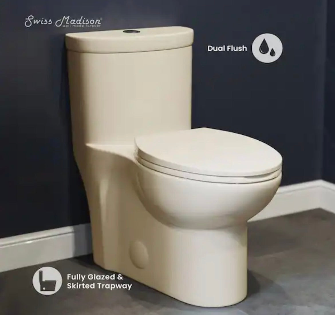 Sublime 1-Piece 0.8/1.28 GPF Dual Flush Elongated Toilet in Bisque with Seat Included