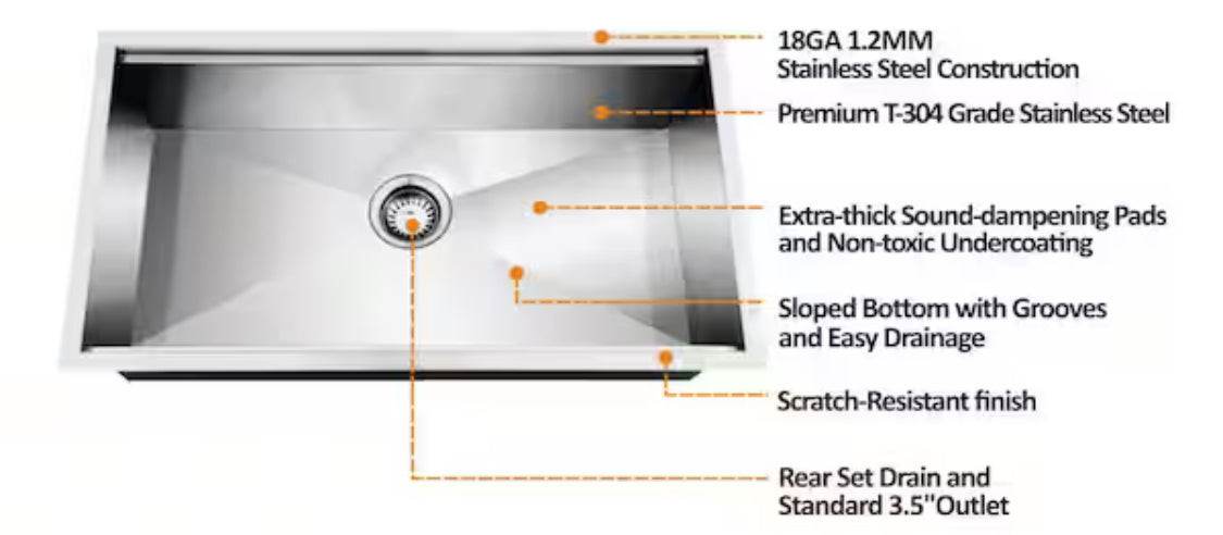 Zero Radius 30 in. Undermount Single Bowl 18 Gauge Stainless Steel Kitchen Sink with Accessories