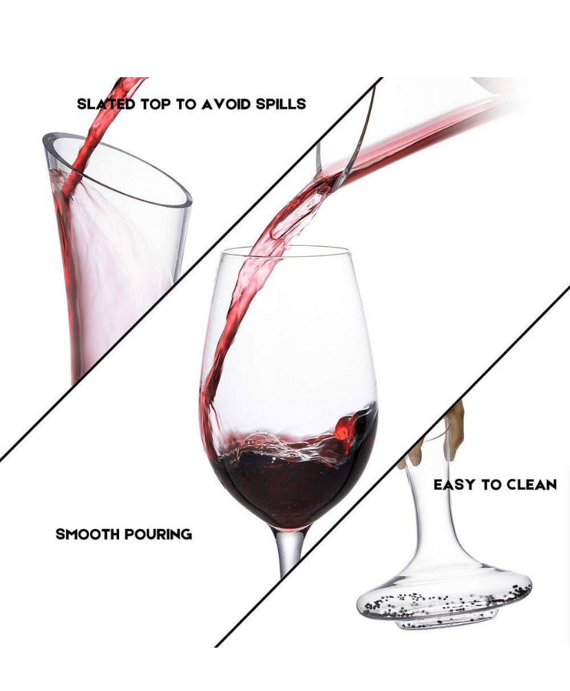 40.6 oz. 100% Hand Blown Lead-free Crystal Glass Wine Decanter Carafes with Cleaning Bead for Decanting