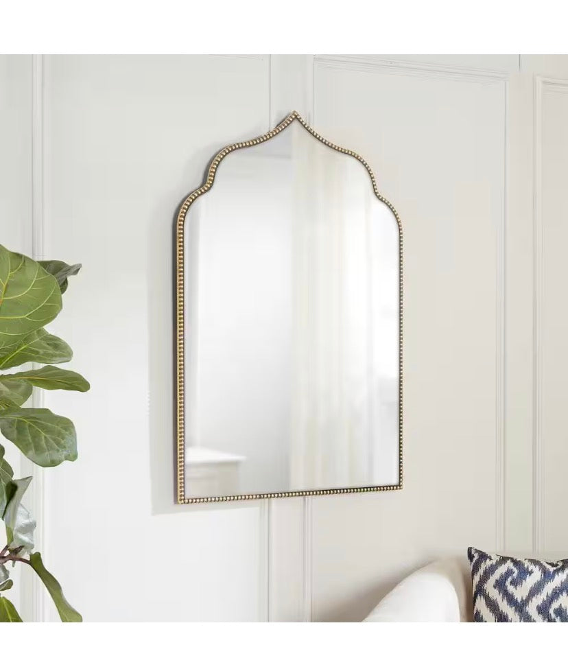Medium Ornate Arched Gold Antiqued Classic Accent Mirror (35 in. H x 24 in. W)
