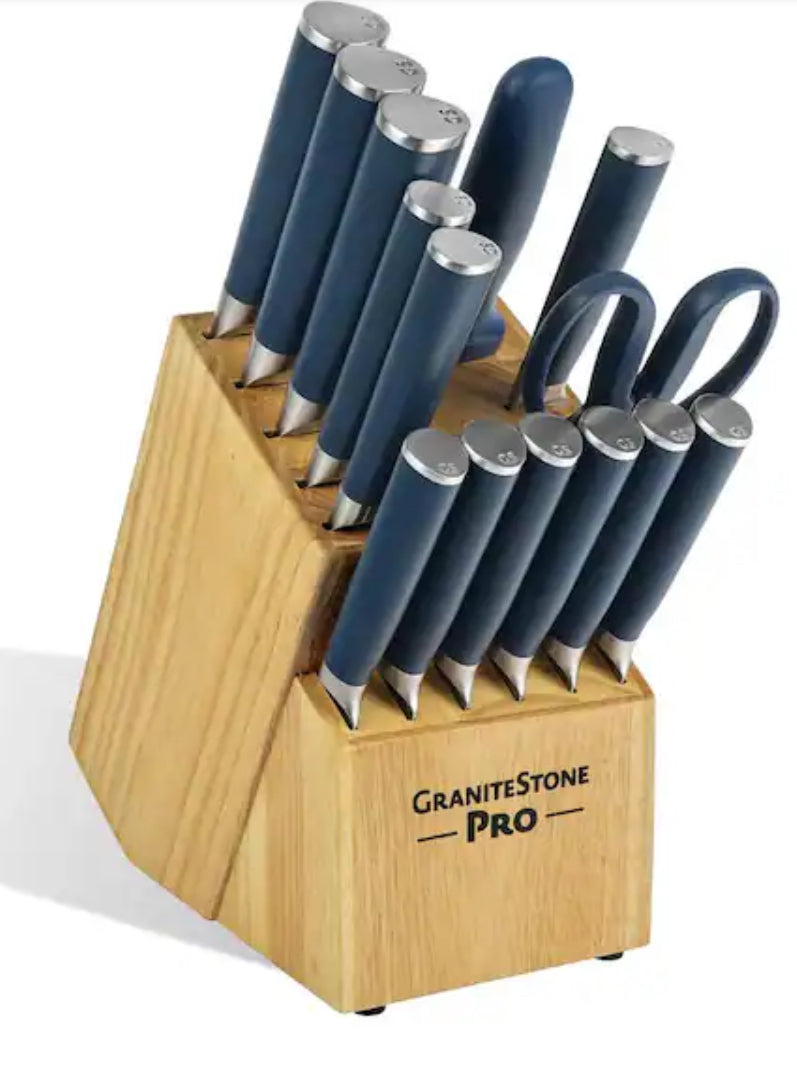 Nutri Blade Pro 14-Piece Stainless Steel Premium Chef Knife Set with Knife Block in Blue