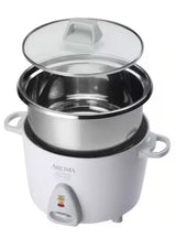 Simply 6-Cup Stainless Steel White Rice Cooker with Measuring Cup and Serving Spatula