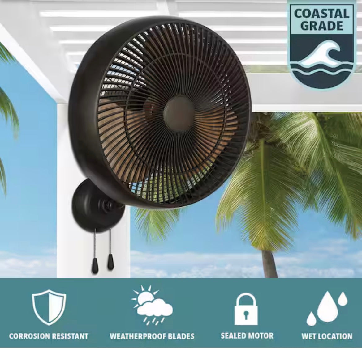Henton 18 in. 3 Speed Oscillating High Velocity Flat Bronze Indoor/Outdoor Wall Mount Fan