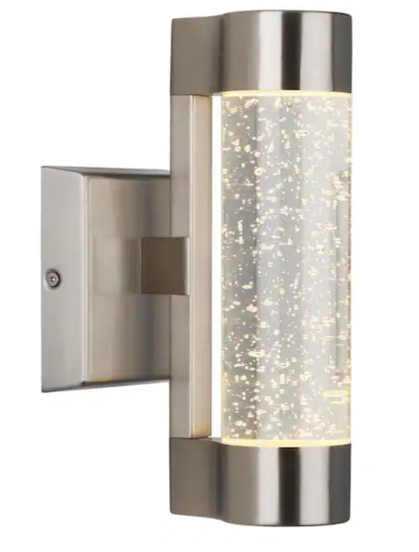 Ansel 11.3 in. Stainless Steel Modern Bubble Glass Integrated LED Outdoor Hardwired Garage and Porch Light Wall Sconce