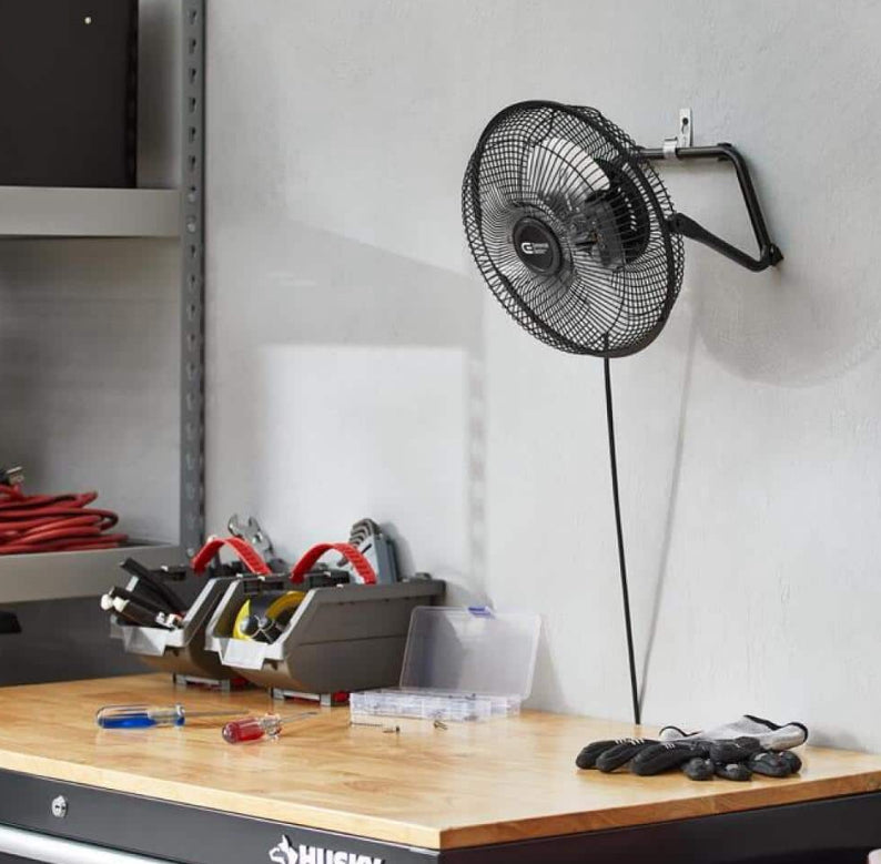 9 in. 3-Speed High Velocity Floor Fan in Black With Wall Mount Bracket