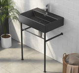 Turner 24 in. Vitreous China Console Sink Basin and Stainless Steel Legs Combo with Overflow Hole in Matte Black