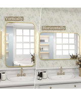 24 in. W x 36 in. H Rectangular Aluminum Alloy Framed Rounded Gold Wall Mirror