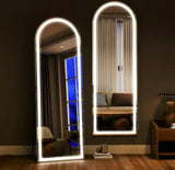 20 in. W x 63 in. H LED Light Arched White Aluminum Alloy Framed Rounded Full Length Mirror Floor Mirror