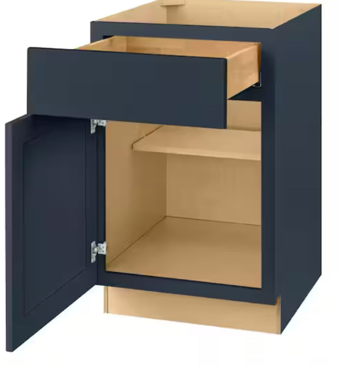 Avondale 21 in. W x 24 in. D x 34.5 in. H Ready to Assemble Plywood Shaker Base Kitchen Cabinet in Ink Blue