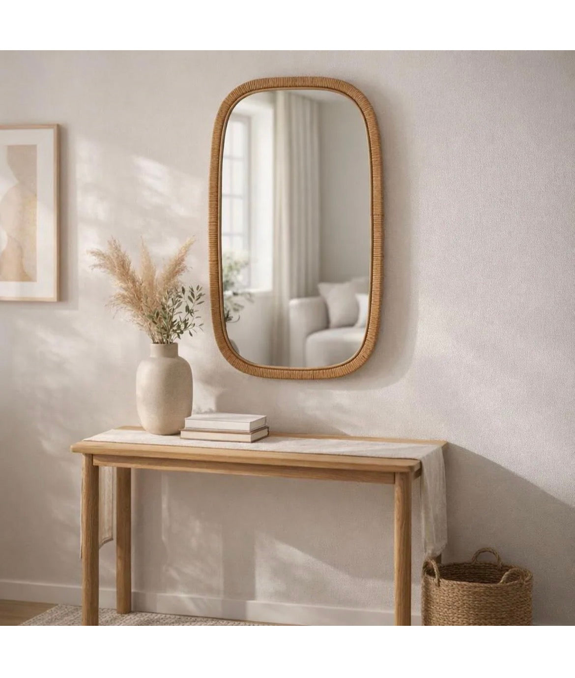 Brown 22 in. W x 34 in. H Modern Rectangle Glass Wood Metal MDF Framed Mirror with Wood-Wrapped Frame