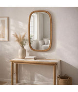 Brown 22 in. W x 34 in. H Modern Rectangle Glass Wood Metal MDF Framed Mirror with Wood-Wrapped Frame