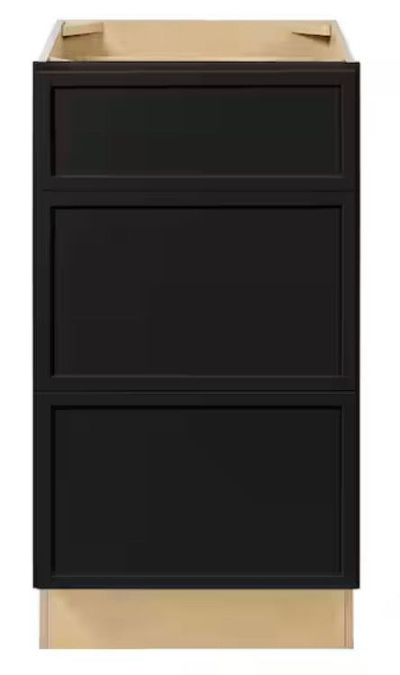 Leyton 24 in. W x 24 in. D x 34.5 in. H Ready to Assemble Plywood Slim Shaker Drawer Base Kitchen Cabinet in Raven Black