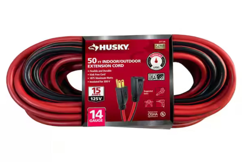 50 ft. 14/3 Medium Duty Indoor/Outdoor Extension Cord, Red/Black