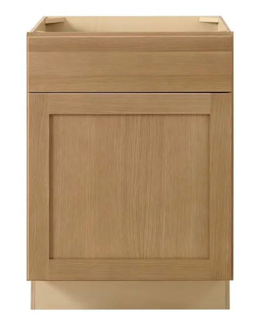 Avondale 24 in. W x 24 in. D x 34.5 in. H Ready to Assemble Plywood Shaker Base Kitchen Cabinet in White Oak