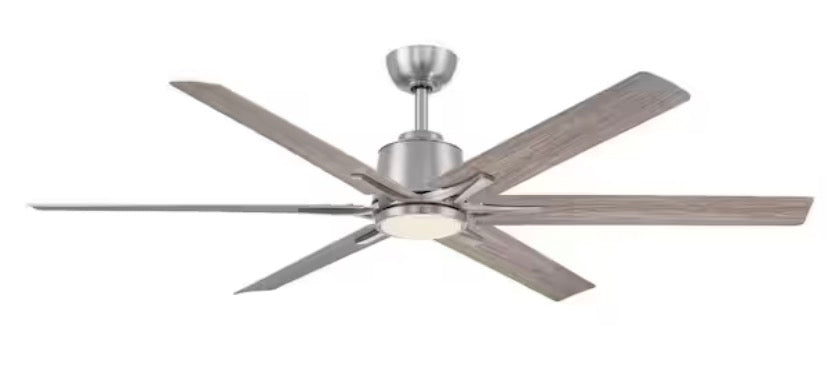 Kensgrove II 60 in. Smart Indoor/Outdoor Brushed Nickel Ceiling Fan with Remote Included Powered by Hubspace