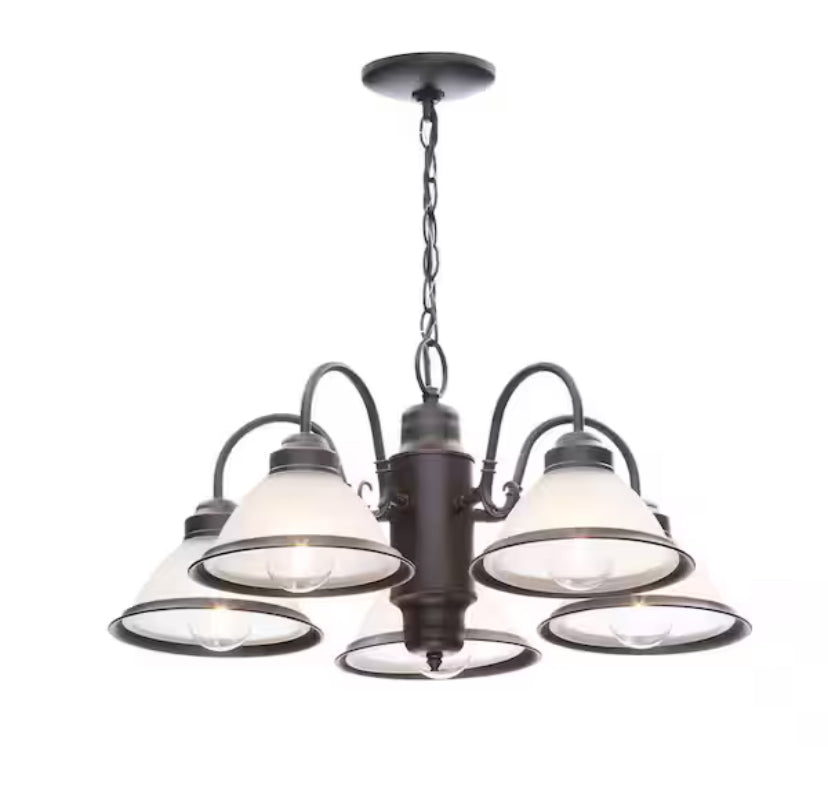 Halophane 5-Light Oil Rubbed Bronze Chandelier with Frosted Ribbed Glass Shades
