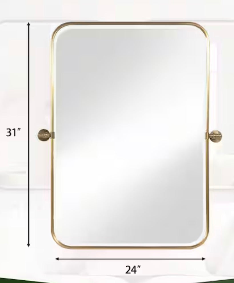 Set of 2 Gold Bathroom Mirrors 23 in. W x 32 in. H Round Corner Rectangle Iron Framed