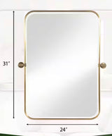 Set of 2 Gold Bathroom Mirrors 23 in. W x 32 in. H Round Corner Rectangle Iron Framed