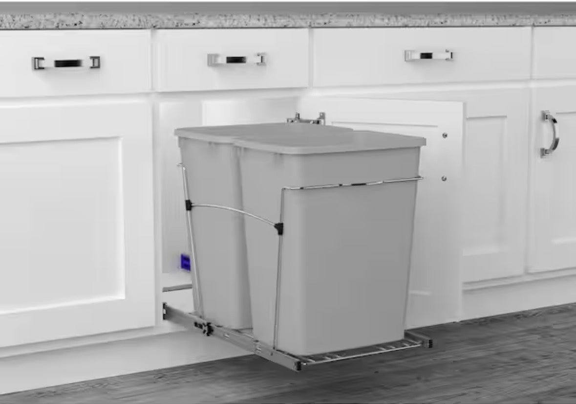 Chrome Steel Double 35 qt. Gray Waste Pullout with Soft-Close